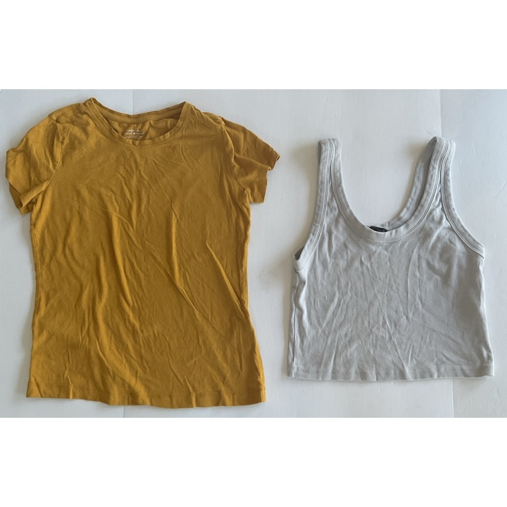 Banana Republic Timeless Tee Shirt Mustard Ribbed Cropped Tank Lot XS